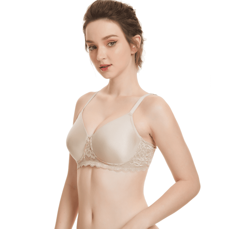 BIMEI Women's Mastectomy Bra Pockets Seamless Molded Bra Lace Contour  Post-Surgery Invisible Pockets for Breast Forms Everyday Bra 9828,Nude, 44A  