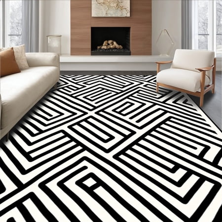 ODIKA 4'x6' Machine Washable Non-Slip Area Rug, Lattice Basketweave Artistry High Traffic Rug, Black, 460934