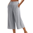 thumbnail image 5 of Zjunqe Linen Capri Pants Plus Size Loose Wide Leg Trouser Elastic Waist Dressy Casual Lounge Flowy Yoga Culottes Wide Leg Cropped Pants with Pockets Lightweight Comfy Pajama Pants Light Ashy Xxl, 5 of 9