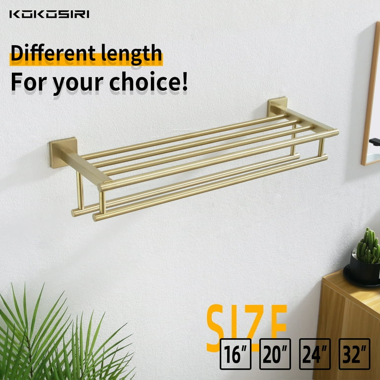 KOKOSIRI 20 Inch Towel Rack with Double Towel Bars Bathroom Towel Shelf Towel Holder Wall Mounted SUS 304 Stainless Steel Brushed Gold B6005BG L20 Walmart