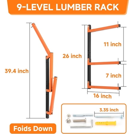 6 Pack Lumber Rack Wall Mount, Heavy Duty Wood Storage Racks, 9-Level System Organizer Shelving, 1080  Capacity Hanging Garage Shelves, Orange  Utility Metal Shelf for Indoor and Outdoor