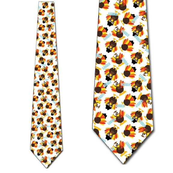 Thanksgiving Ties Mini Gobble Necktie - White Necktie Mens Tie by the Three Rooker Necktie Company
