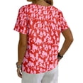 thumbnail image 5 of LWavelet Women's Floral Print Blouse Short Sleeve Tops Button Decor Pocketed Casual Basic Tee Watermelon Red XL, 5 of 5