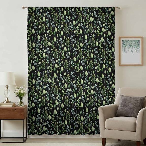 Dark Green Leaves Sheer Curtains 84 Inches Long, Pastoral Farmhouse Botanical Plant Light Filering Curtains, Breathable Simi Curtain Privacy Drapes for Living Room Bedroom Window Treatment