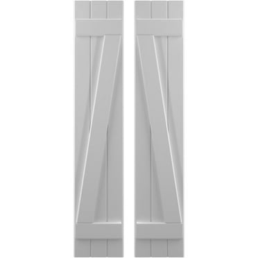 Ekena Millwork 10 1/2"W x 45"H Americraft Three Board (2 Batten) Exterior Real Wood Joined Board-n-Batten Shutters w/ Z-Bar (Per Pair), Primed