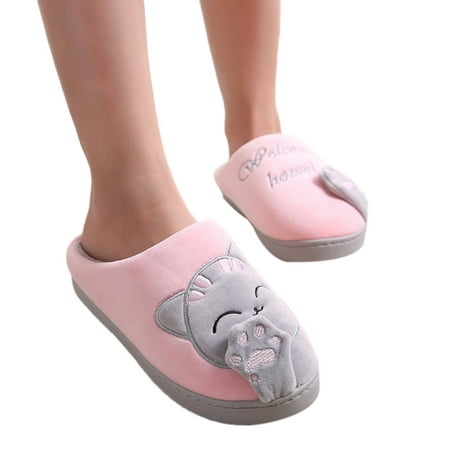 House Shoes Cute Cat Anti-skid Warm Indoor Slipper Home Shoes for Women &
