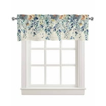 Eucalyptus Blue Linen Curtain Valance for Bedroom/Bathroom/Kitchen/Living/Dining Room Window,Retro Floral Pastoral Country French Leaf Pocket Topper Drapes Decorative Cafe Drapery Panel 42"x12"
