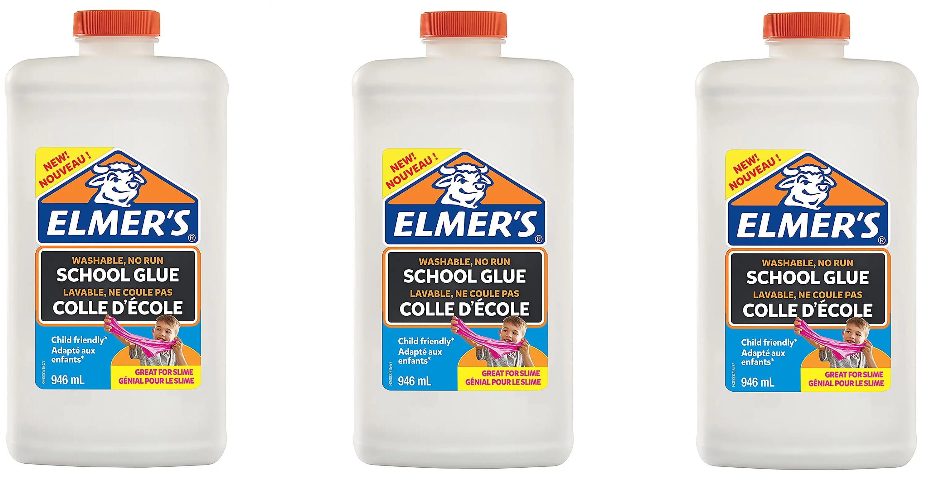 Elmer's Liquid School Glue, White, Washable, 946 ml (3 Count) Great for Making Slime