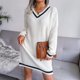 thumbnail image 4 of Vestido Cuello En V Manga Larga Punto Suelto Cómodo Estilo Campus Vestido Casual De Mujer Blanco L, 4 of 8