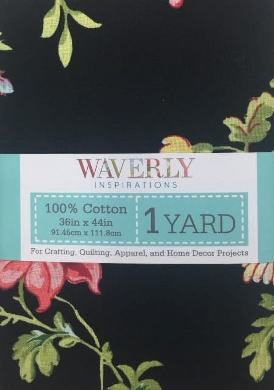 (2 pack) Waverly Inspirations 1 Yard Precut 100% Cotton Prints Fabric Leaf Floral Onyx 44" Wide for Quilting & Sewing