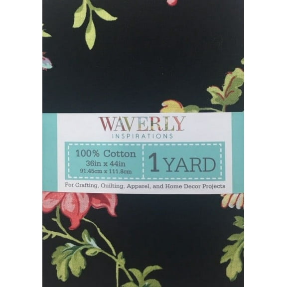 Waverly Inspirations 1 Yard Cut 100% Cotton Prints Fabric Leaf Floral Onyx 44" Wide for Quilting & Sewing