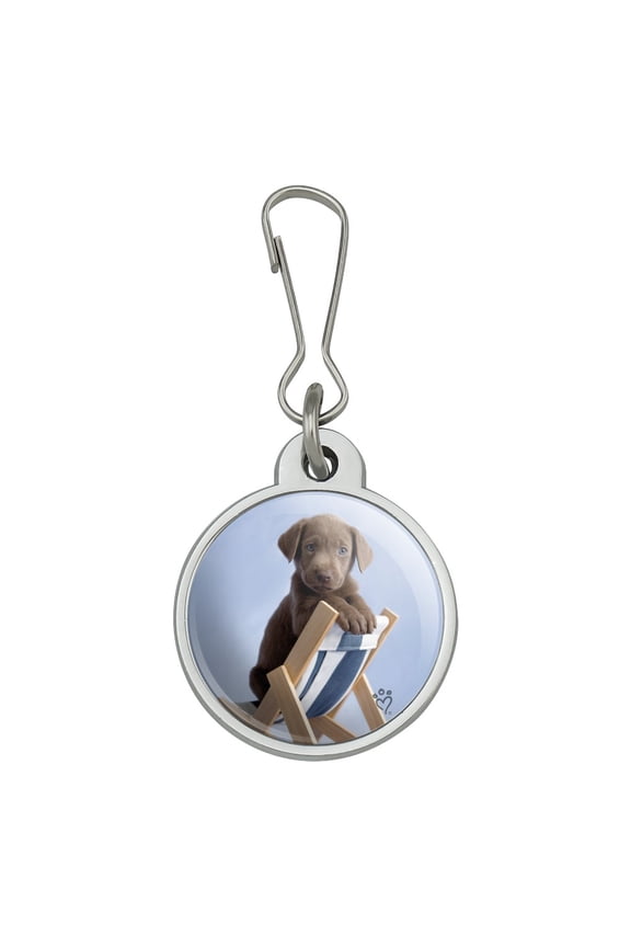 Lab Labrador Puppy Dog in Beach Lounger Chair Jacket Handbag Purse Luggage Backpack Zipper Pull Charm