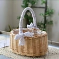 thumbnail image 5 of Oval Picnic Basket with Folding Handles, Woven Hand Shopping Basket, Bath Toy Kids Toy Storage Gift Packing Basket, Wicker Empty Easter Eggs and Candy Small Gift Basket,7.9"x4.3"x3.5", 5 of 7