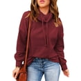 thumbnail image 3 of Sudaderas con capucha casuales Poliéster Otoño Invierno Cuello alto Cordón Un solo color Jersey de manga larga para mujer Rojo XL, 3 of 7