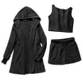 thumbnail image 5 of Womens Fuzzy 3 Piece Outfits Fleece Warm Soft Hooded Cardigan Crop Tank Top Shorts Set Pajamas PJs Loungewear, 5 of 5