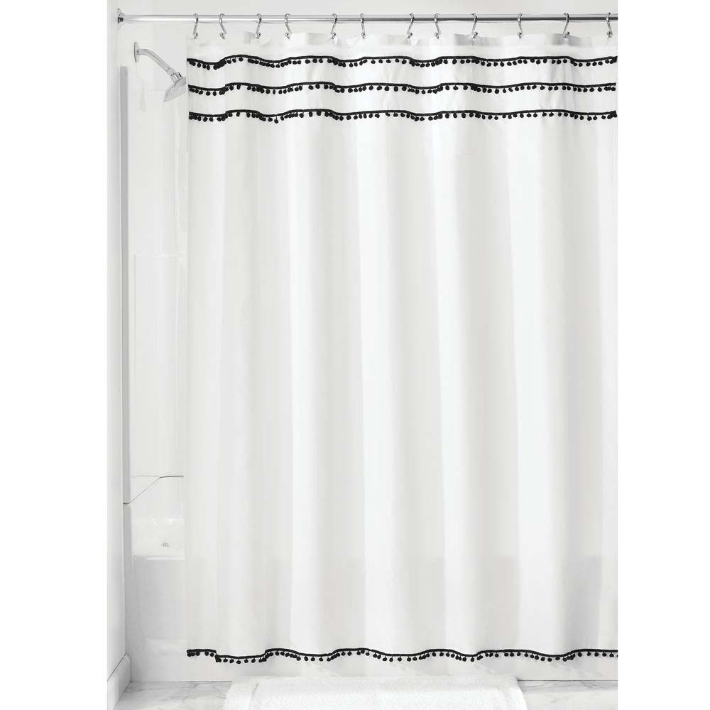 InterDesign Pom Fabric Bathroom Shower Curtain, 72" x 72" Inches, White