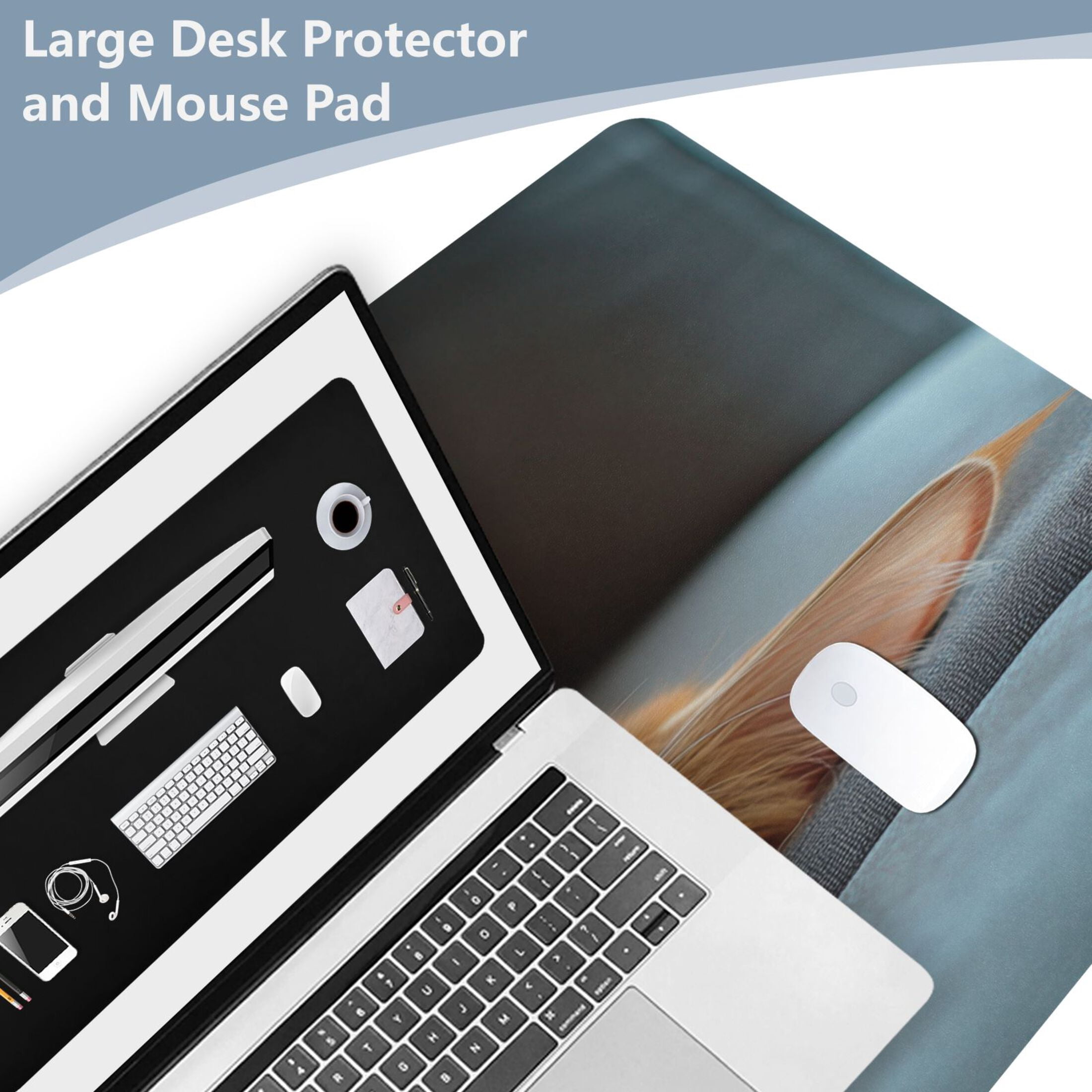 Leather Keyboard and Mouse Desk Mat Office Desk Accessories Protective Office Desk Decor Desk Pad Mat for Gaming, Work from Home, Office Orange Cat Lying on Sofa 16.5" x 35.4"