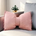 thumbnail image 2 of Bow Pillow Covers Set of 2, Pink Throw Pillow Cases with Decorative Ball Edges, Plush Material, 19.7 x 13.8 in for Home Office Decor, 2 of 5