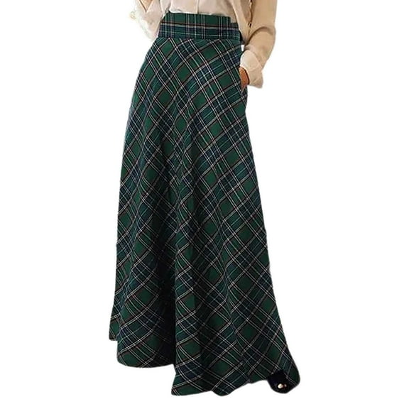 oqasdz High Waist Casual Flowy Plaid Maxi Skirt with Side Slit A Line Boho Long Skirts for Women Versatile Casual Formal Wedding Everyday Wear