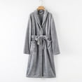 thumbnail image 3 of Women Knee-length Bathrobe Men Women Plush Fleece Bath Robe Knee-length Lapel Tie Design Water Absorbent Winter Loungewear Wear Sleepwear Nightgown, 3 of 6