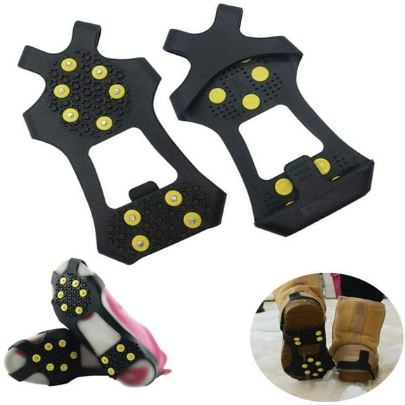 Ice Cleats Snow Traction Cleats Crampons for Shoe and Boots Non-Slip Overshoe for Walking on Snow and Ice Rubber Walking Cleats, Non-Slip Shoe Cover 10-Stud Slip-on Stretch Footwear