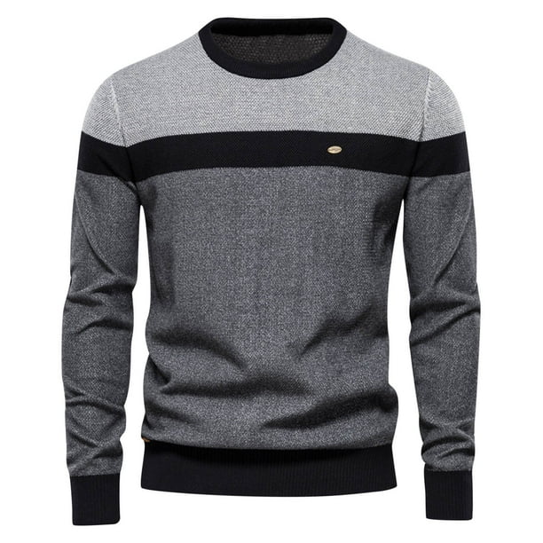 Suéter con cuello redondo para hombre, suéteres informales suaves para hombre, suéteres clásicos con borde acanalado Fridja hjk1158