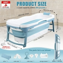 AOJA 56 Inch Large Foldable Bathtub for Adults, Portable Collapsible Tub with Storage Basket, Anti-Slip Seat and Headrest for Hot Bath, Ice Bath, Camping & Home Spa Use (Blue)