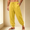 thumbnail image 4 of Rexolia Mens Relaxed Cuffed Jogger Sweatpants Drawstring Elastic Waist Side Pockets Casual Yellow L, 4 of 5