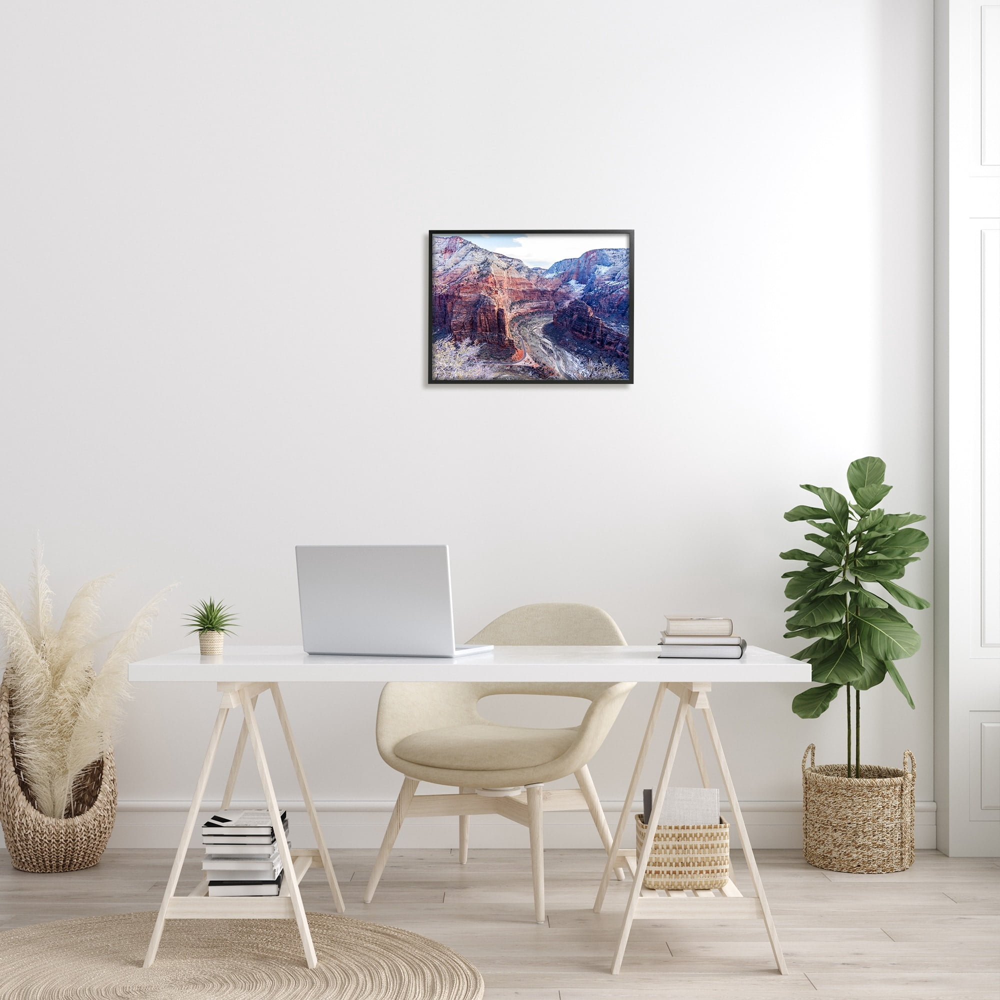 Stupell Industries Desert Canyon Road Arid Vegetation Cliffs Landscape Photograph Black Framed Art Print Wall Art, Design by Steve Smith
