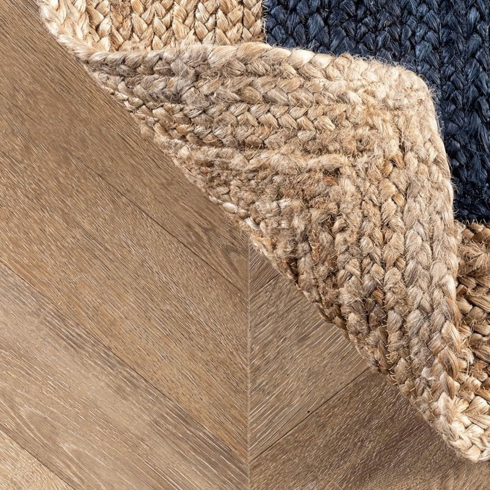 7x11Ft Inner Navy Blue Jute Area Rug | Handmade | Solid Farmhouse Design | Natural Jute Rug for Living Room | Dining Room | Bedroom | Kitchen | Hallway | Entryway