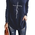 thumbnail image 3 of DYMADE Women Plus Size V-neck Letter Printed Casual Long Sleeve T-shirt, 3 of 4