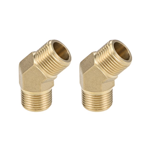 Brass Pipe Fitting 45 Degree Elbow G38 Male X G38 Male Hex Bushing Adapter 385mm Length 2pcs 