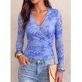 thumbnail image 6 of PRETTYGARDEN Womens Floral Mesh Wrap Top V Neck Long Sleeve Shirts | Soft Stretchy Lightweight, Lined, Slim Fit Ruched Waist, Dressy Casual Blouses for Work, Daily, Going Out, Fall Clothes, 6 of 9
