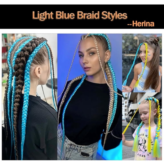 WEIF-Light Blue Braiding Hair 2 Pack For Braids Jumbo Fake Braid Hair Extensions For Dutch Braid Or Match Color Bubble Braids(2pcs/pack)
