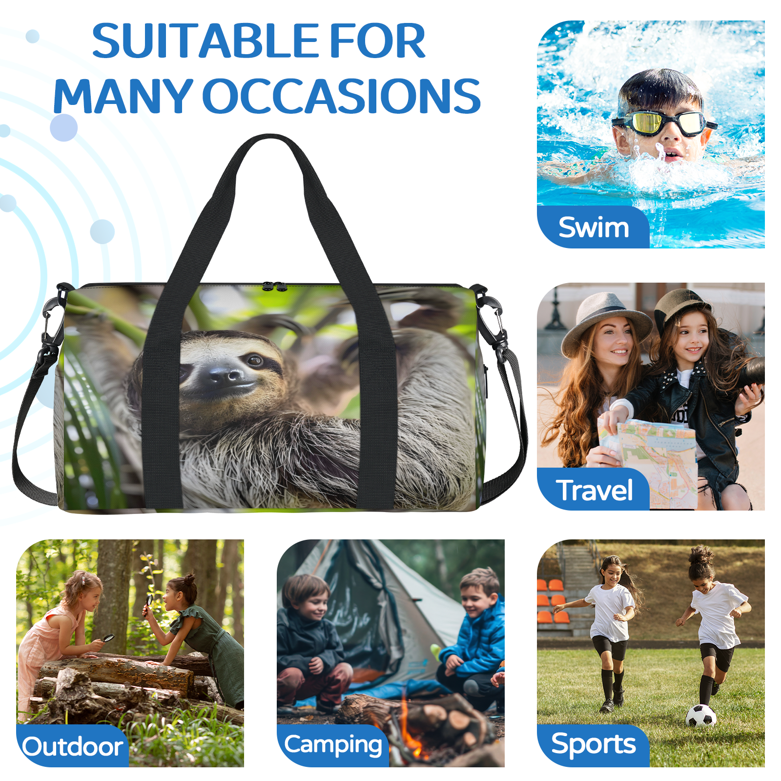 Herdesigns Sloth Funny Animal Gym Bag for Women, Duffle Bag for Travel Sport, Lightweight Waterproof Carry on Weekender Overnight Dance Yoga Workout Bags