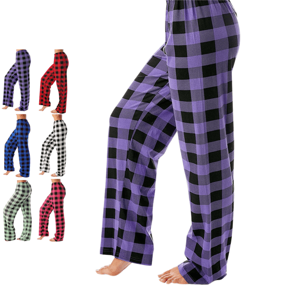 longantii Women's Plaid Pajama Pants Loose Fit No Drawstring Home Trousers Fall Winter Straight Leg Loungewear Bottoms Cozy Soft Sleepwear Capri Pants