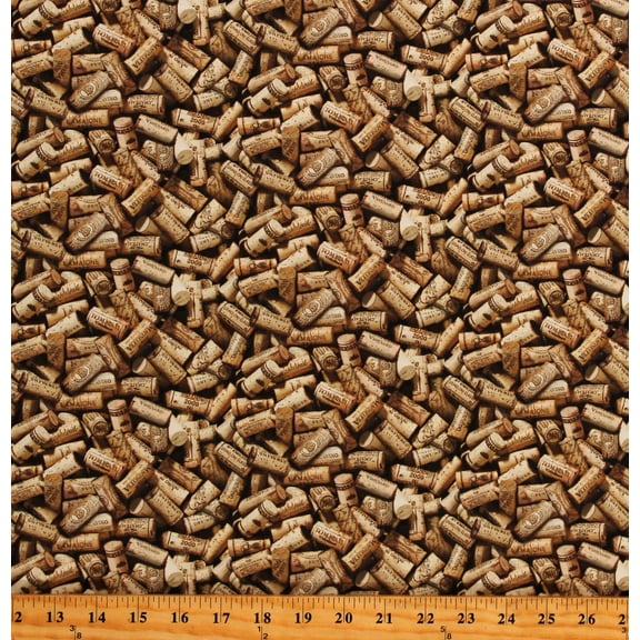 Cotton Life Happens Cork Stoppers Wine Collection Words Writing Brands Beige Cotton Fabric Print by the Yard (DP24564-12)