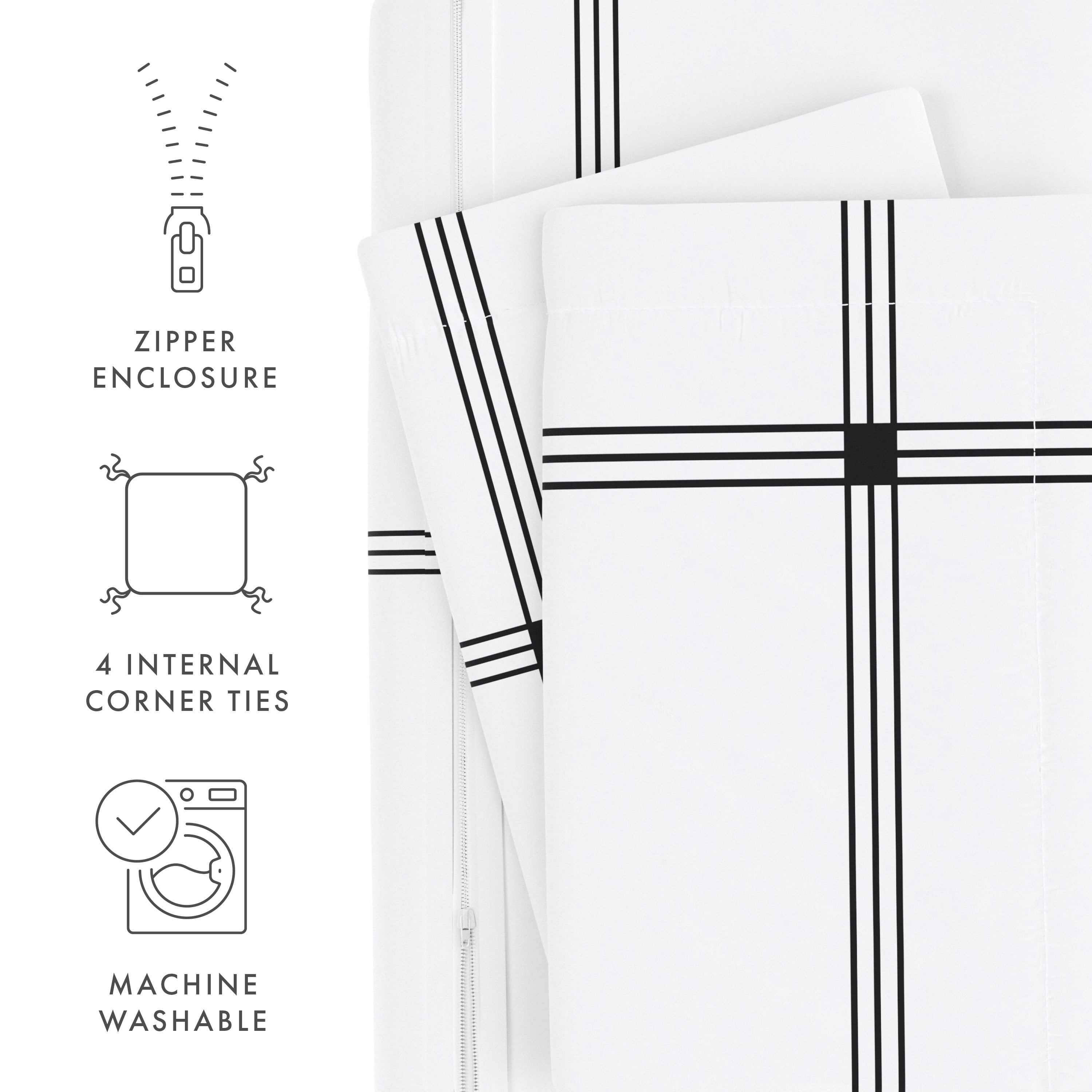 Noble Linens Gray Grid 2-Piece Duvet Cover Set, Twin/Twin XL