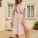 thumbnail image 4 of Vestido de manga corta de playa boho floral de gasa con cuello en V casual para mujer Fridja yut2982, 4 of 8