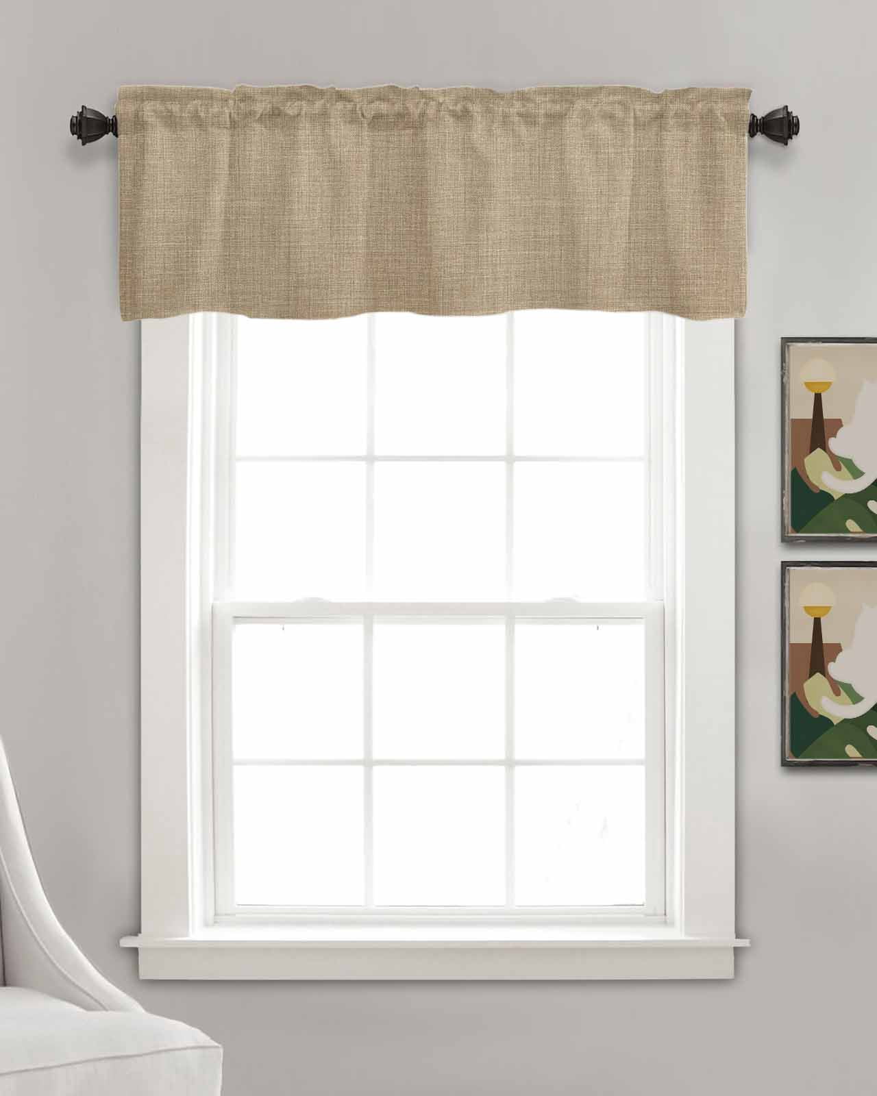 Brown Farmhouse Kitchen Valances for Windows Farmhouse Linen Window Valance Curtain for Living Room Window Treatment Vintage Country Monochrome Textured Valance Rod Pocket Topper Drape, 42 x 12 Inch