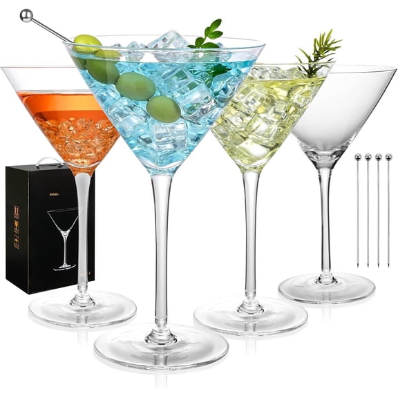 10oz Large Martini Glasses Set of 4,Classic Glasses,Hand Blown Martini Glass for Espresso Martini, Cosmopolitan, Manhattan, Bar Set