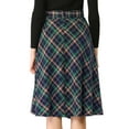 thumbnail image 4 of MODA NOVA Junior's Plaid High Waist Belted A-Line Casual Mid Skirt Blue Green M, 4 of 7