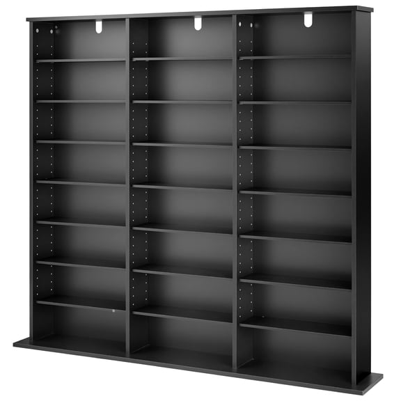 KFFKFF 8-Tier Media Storage Cabinet, 55.91 x 8.66 x 51.18 in Organizer for DVDs, CDs, Books, and Games, Multimedia Shelf for Living Room, Home Office, or Studio, Black
