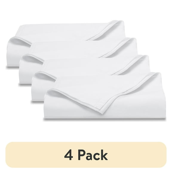 (4 pack) Mainstays 300 Thread Count Easy Care Percale Flat Sheet, Arctic White, Queen