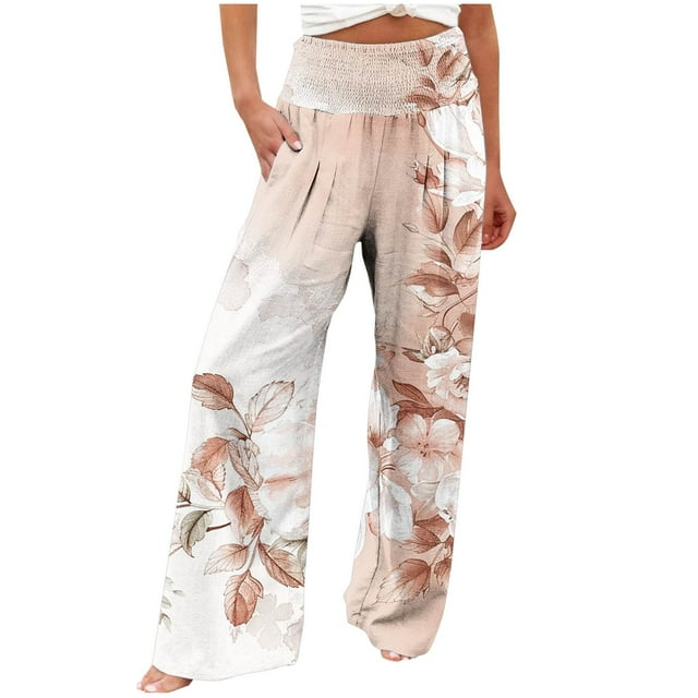 Pantalon Extensible pour Femmes Femmes Décontracté Confortable Imprimé Poches Taille Élastique Droit Ample Pantalon