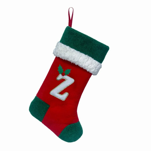 18 Inches Monogram Christmas Stockings With Letters Large Soft Christmas Stockings Red Velvet With White Soft Plush Cuff For Christmas Xmas Tree Holiday Fireplace