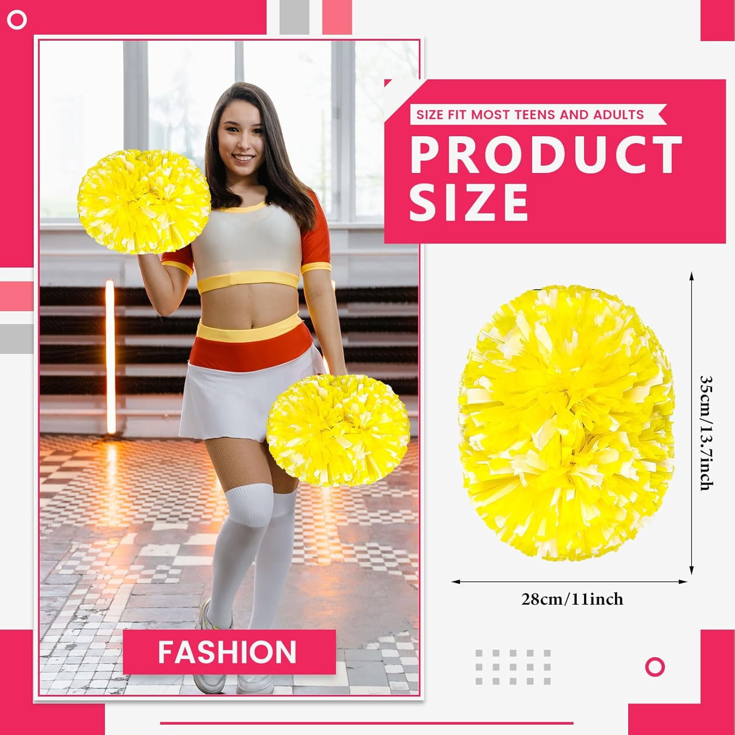 12 PCS pom poms Cheerleading,13.8inch Sports Team Spirits Cheering Squad Dance Training with Handle