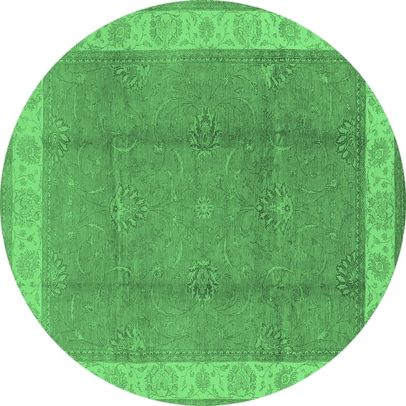Ahgly Company Indoor Round Oriental Emerald Green Traditional Area Rugs, 5' Round