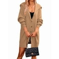 thumbnail image 2 of Women'S Solid Color Long-Sleeved Lapel Pocket Cardigan Three-Button Mid-Length Sweater Coat Khaki S, 2 of 8