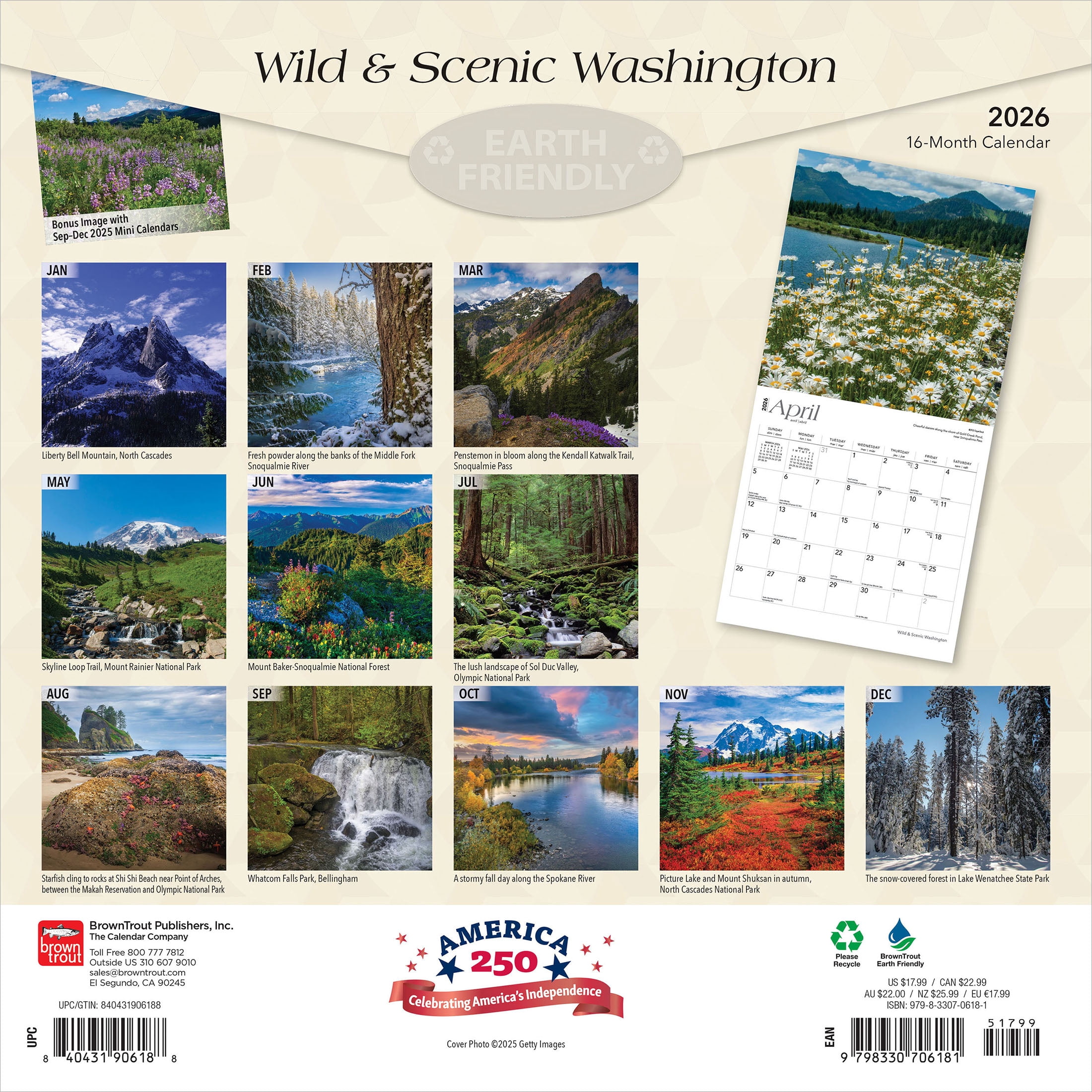 Washington Wild & Scenic | 2026 12x24" (Hanging) Wall Calendar | BrownTrout